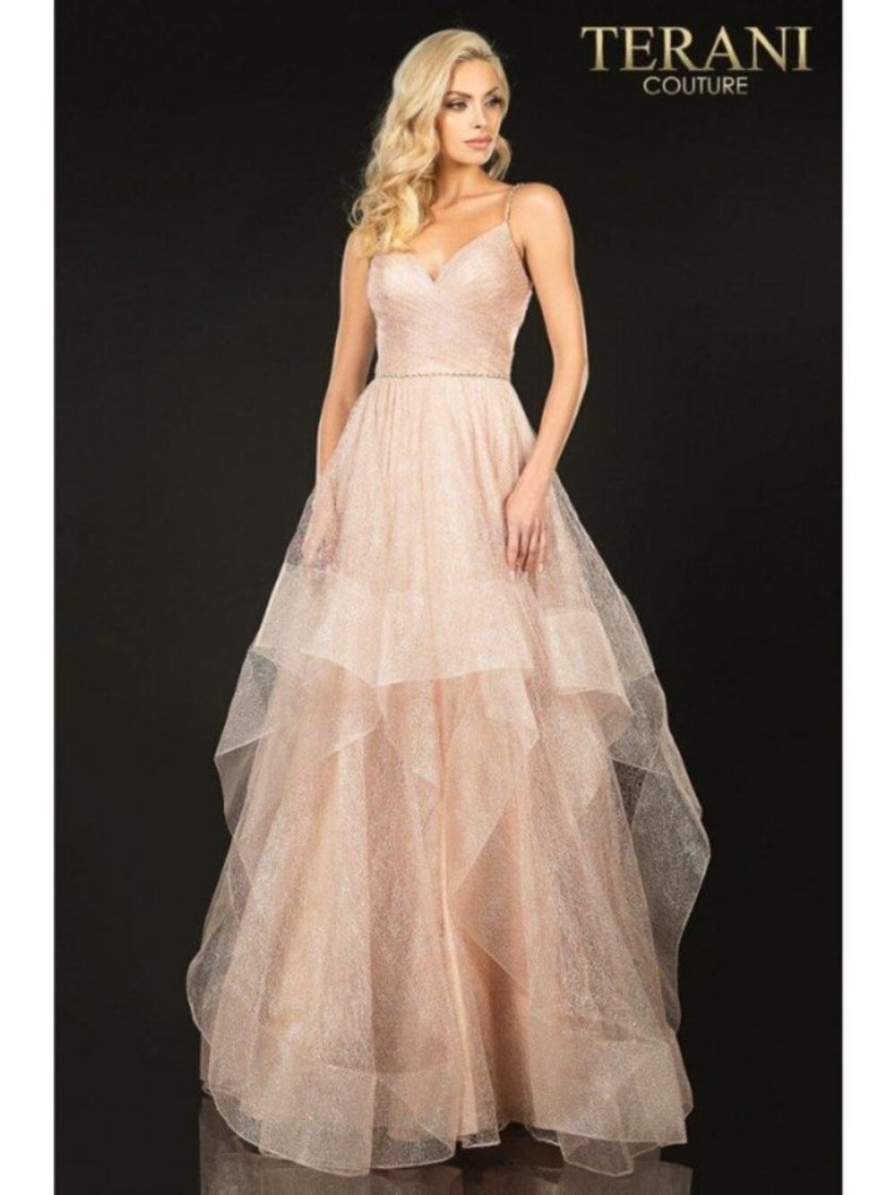 Clearance Blush 6 Prom Pageant A-Line Spaghetti Strap Long Evening Tulle Dress